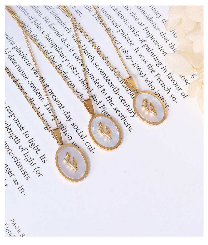 French Style Style Gold Color Retro Titanium Steel Jewelry Flower Tulip White Shell Necklace Clavicle Chain