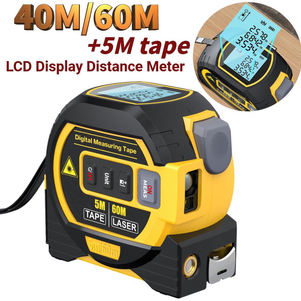 3in1 Laser Rangefinder 5m Tape Measure Ruler LCD Display Dis