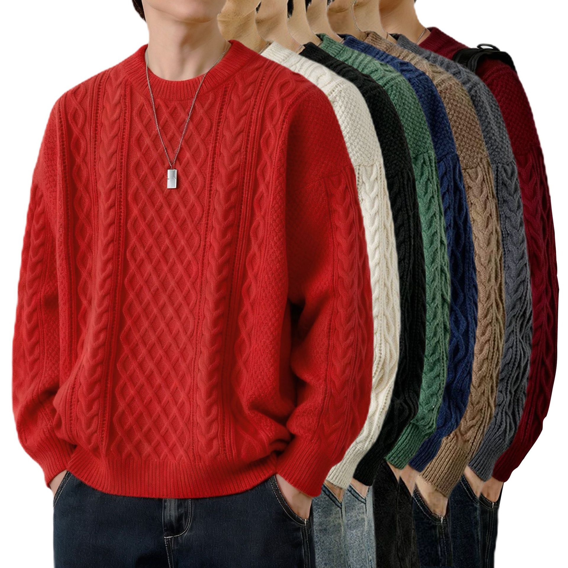 Explosiones transfronterizas de tamaño europeo suéter de punto de tamaño grande para hombres y mujeres otoño invierno cuello redondo cuello alto con lana de color sólido fábrica al por mayor