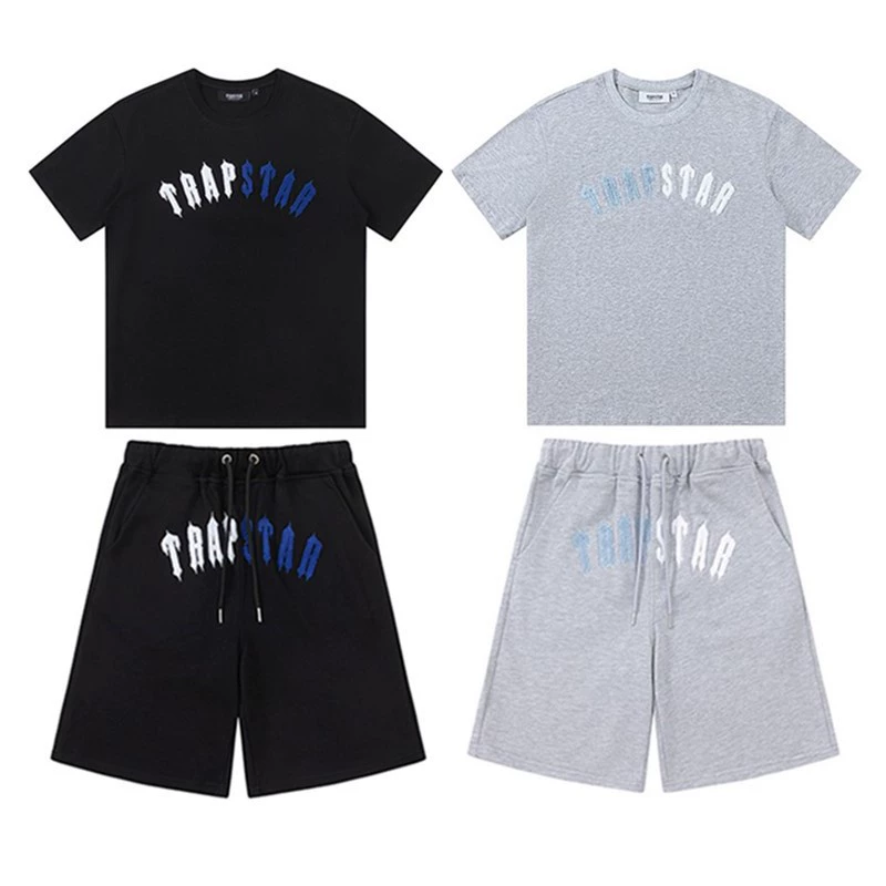 Trapstar летние шорты с короткими рукавами для мужчин и женщин, европейский и американский звездный рэп, полотенце, вышитый цветной блок, футболка с буквами, костюм