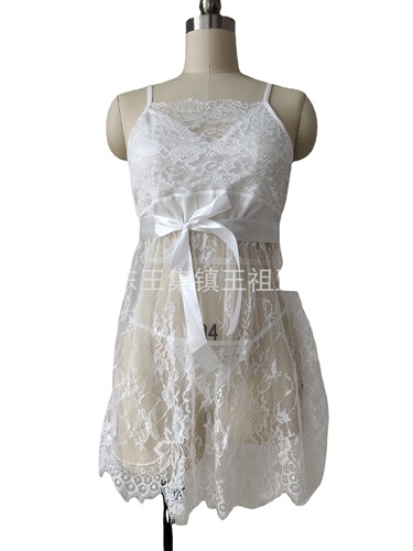 European and American summer sexy ladies see-through temptation plus size belted suspender nightgown lace sleeveless sexy underwear