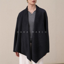 质感软糯高JI感不规则围裹式中长款双面山羊绒大衣女秋冬新小个子