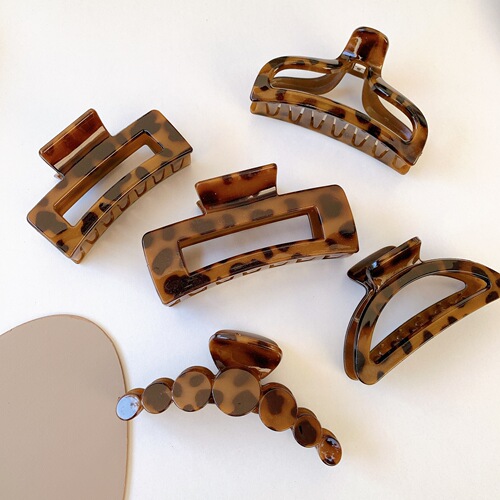 French retro leopard print shark clip large hair clip back of the head Korean hair clip feminine girl hair accessories