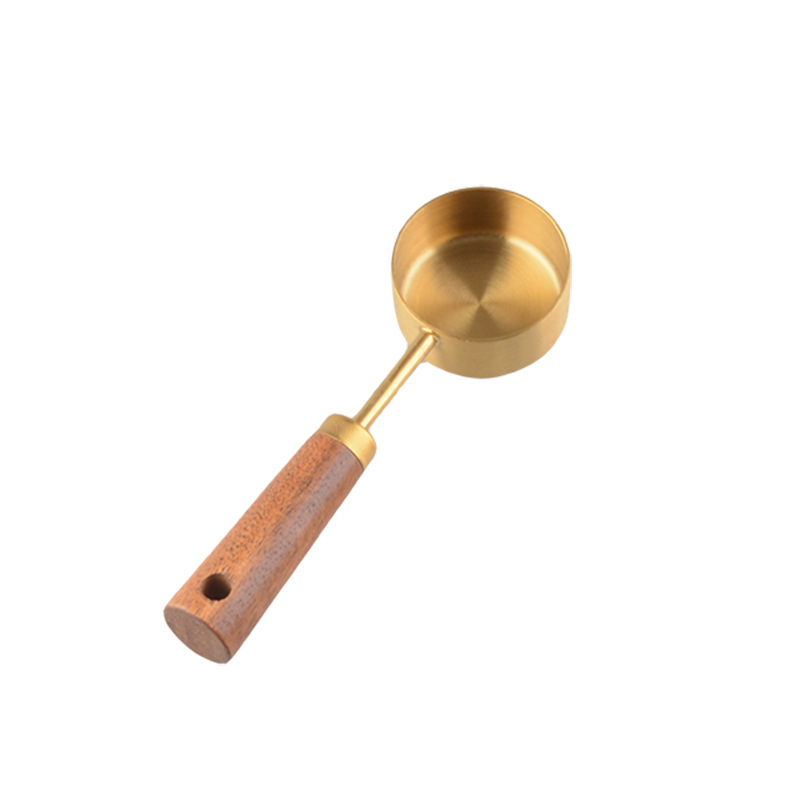Acacia Wood Stainless Steel 15ml Capacity Household Coffee Milk Powder Measuring Scale Bowl Spoon_voghion.com