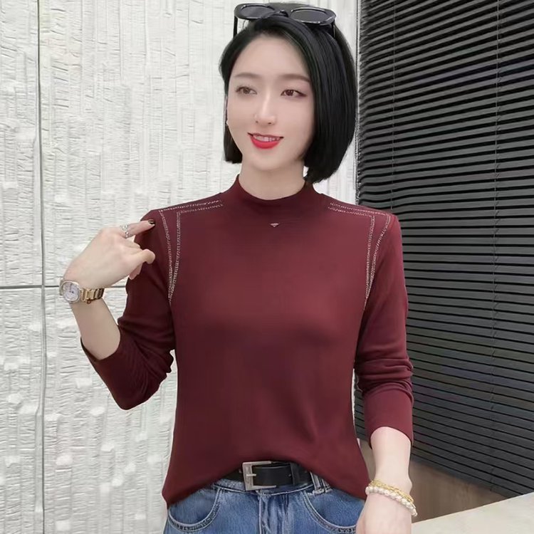 一件代发直播爆款2025秋季新款时尚纯色半高领洋气减龄长袖打底衫|undefined