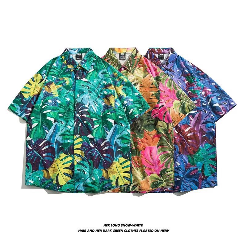 Hawaiian Beach Floral Shirts For Men Short Sleeved Summer Sanya Seaside Vacation Loose Style Retro Design_viptrois.com