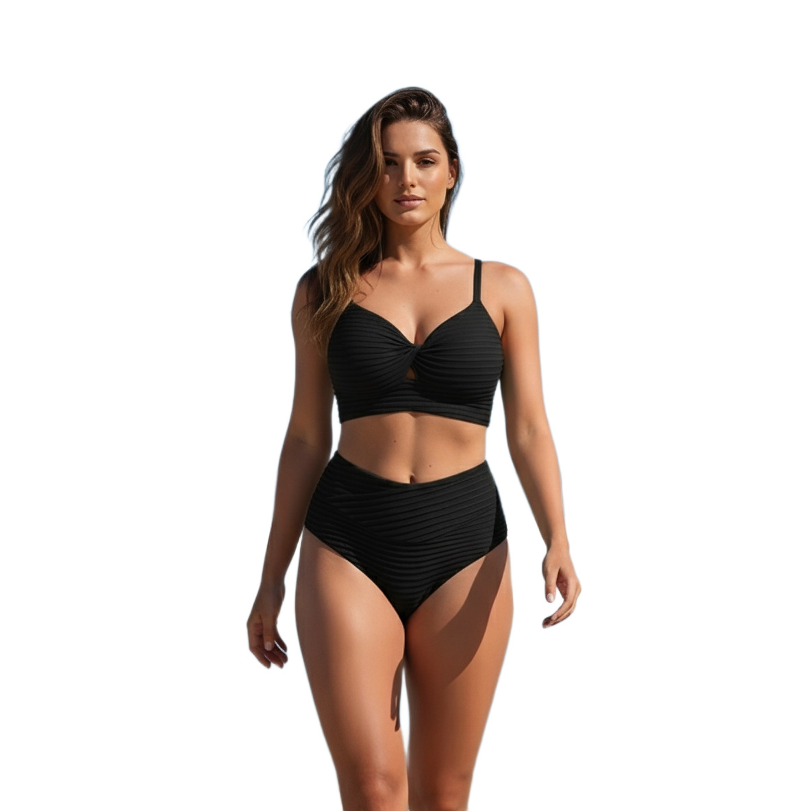 Einfarbiger, hochgeschnittener zweiteiliger Badeanzug, sexy Strandbikini, Damenbekleidung, Bademode_voghion.com