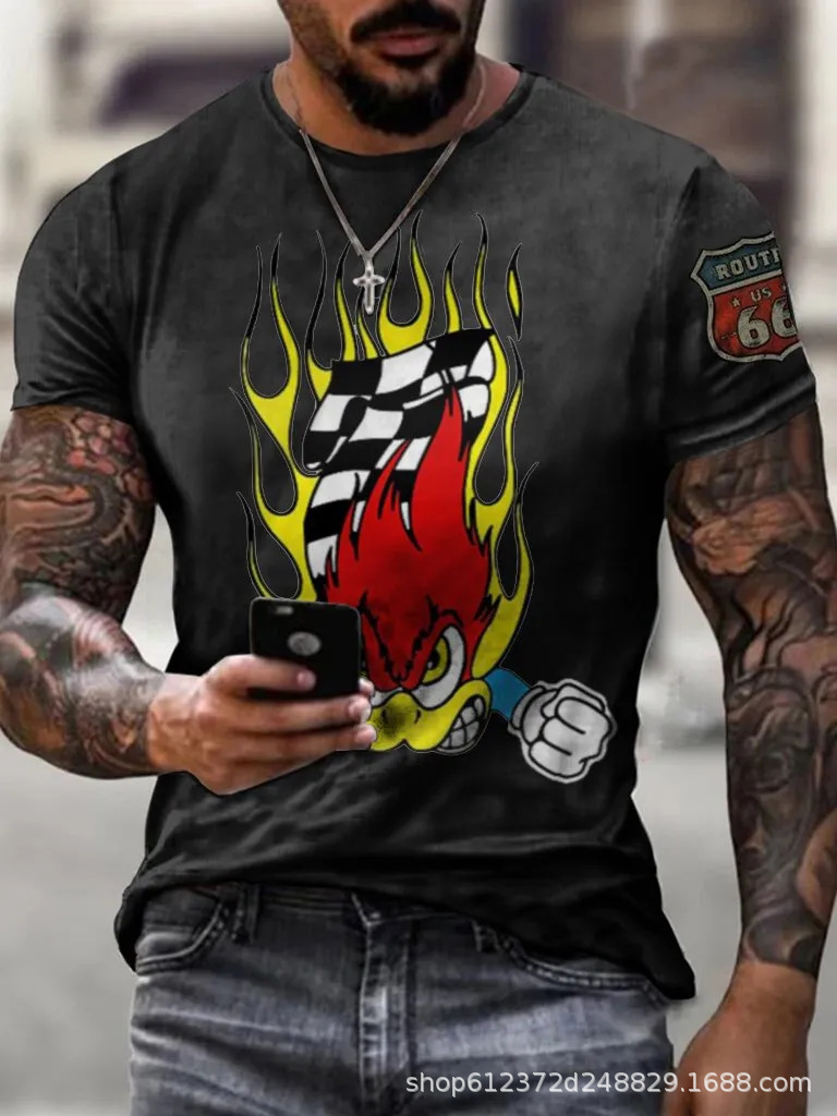Fabricante de la fuente de los hombres de la camisa de manga corta de la calle Nueva Venta caliente de comercio electrónico transfronterizo camiseta impresa 3D arte flexible