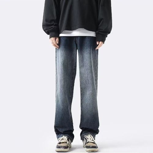 Retro Washed Gradient Denim Jeans for Men - Summer and Autumn American Trend Loose Fit Universal Straight Leg Ground-Length Pants