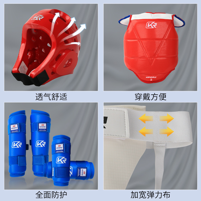 Conjunto completo de equipo de protección de Taekwondo para niños transfronterizos competencia de Club hebilla pegajosa traje de equipo de protección de taekwondo transpirable