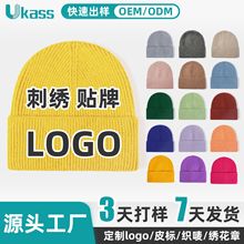 秋冬外贸腈纶光板毛线帽羊毛套头纯色保暖冷帽印刷刺绣针织帽