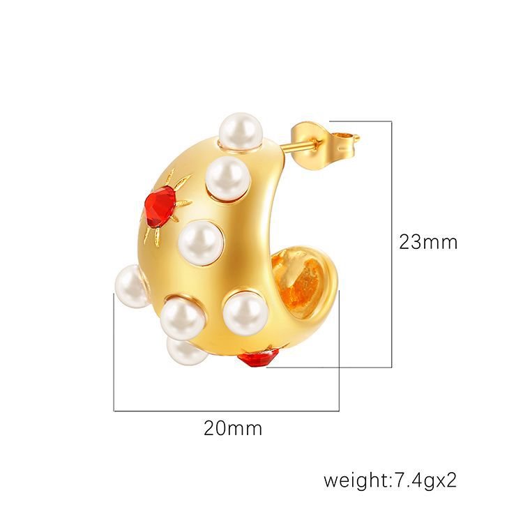 Transfronterizos directos de acero inoxidable incrustado de perlas pendientes de zircón de lujo ligero para mujeres 18K pendientes de moda auriculares al por mayor