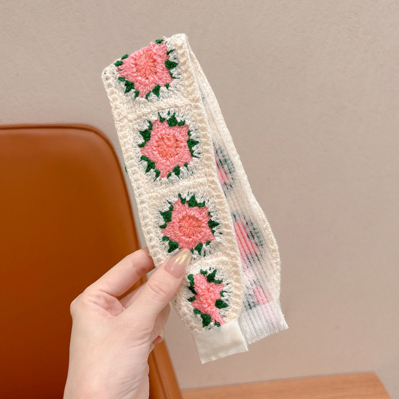 Otoño y invierno flores trituradas de punto Velcro cinta de cabello de alta calidad para mujeres frangeas acabado de cabello de artefacto de la niña bandas de cabello tocado