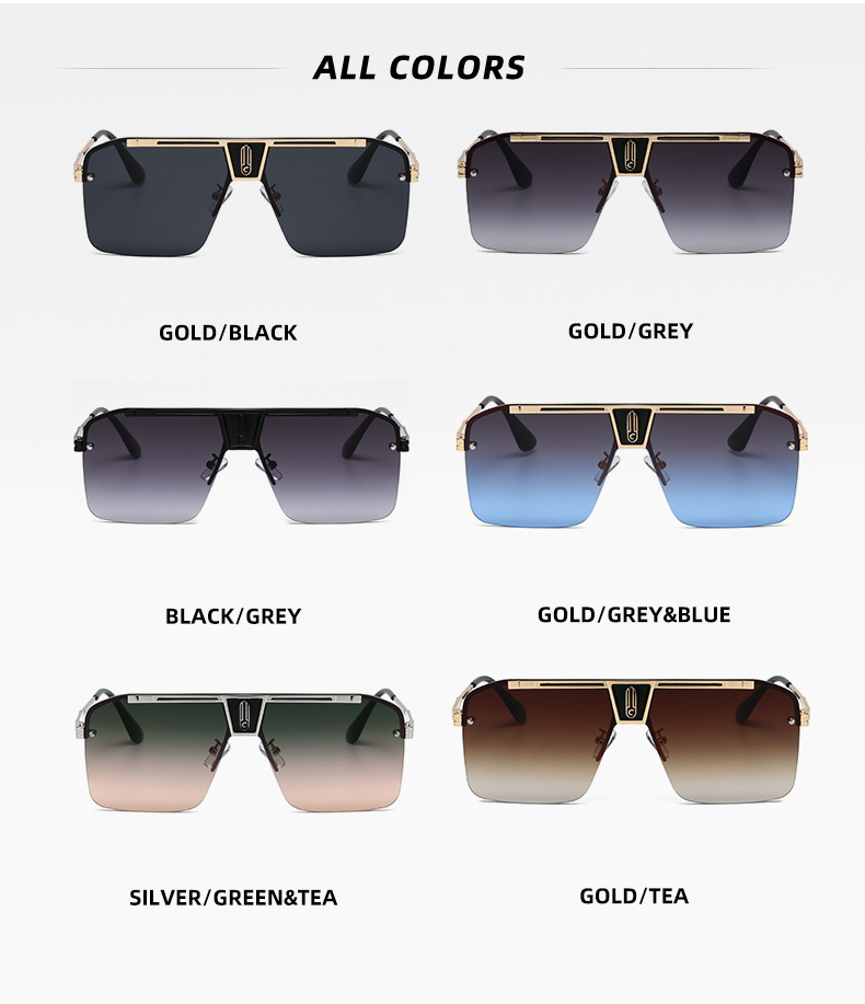 Full Frame Glasses Structure Exaggerated Solid Color PC UV400 Protection Square Full Frame Men's Sunglasses