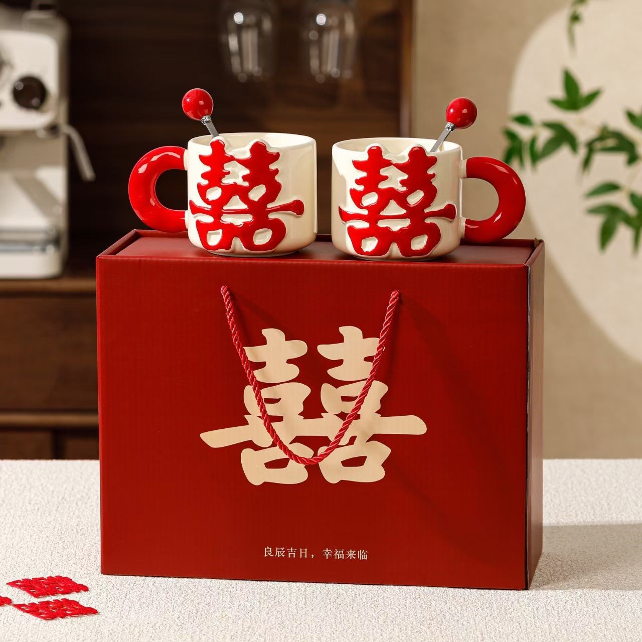 Taza de boda creativa con regalo de mano para parejas de moda nacional taza de cerámica taza de agua taza de celebración doméstica