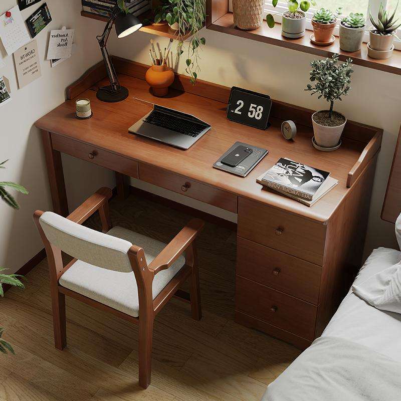 Solid Wood Desk and Bookcase Combination Study Table Student Home Simple Writing Desk Storage Cabinet Integrated Office Computer Table