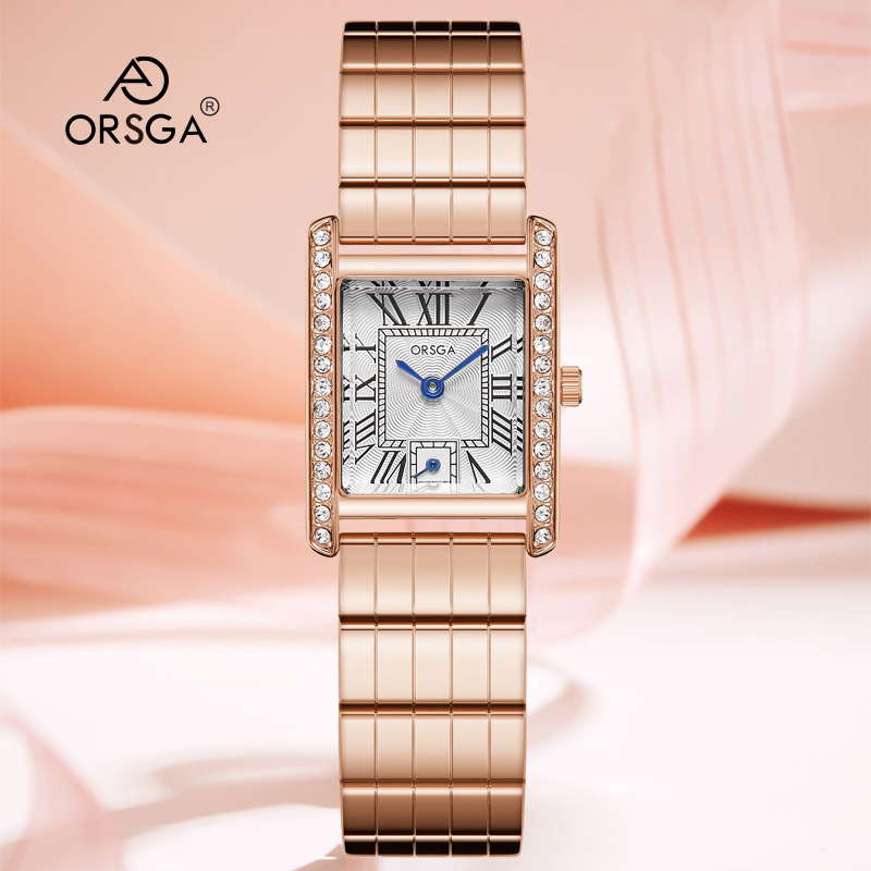 ORSGA Light Luxury Square Women's Watch Diamond-encrusted Roman Lattice Steel Strip Factory Cross-border Live Fashion Quartz Watch