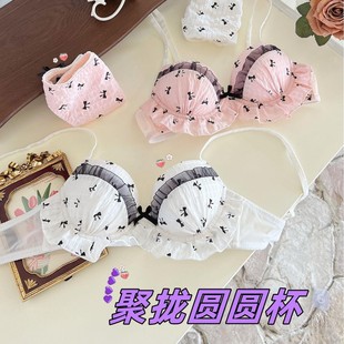 Sweet Spice Girl Underwear Women's Small Chest Push-up Anti-sagging Para Breast-free Rings Pure Desire Bow Cute Bra suit