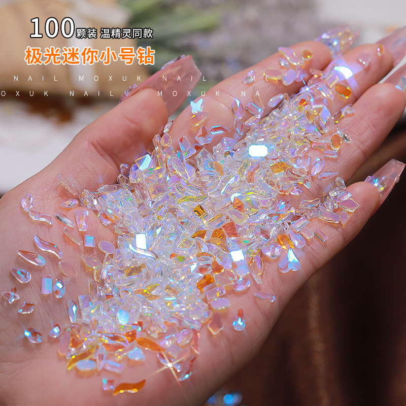 Wen Elf Same Nail Art Aurora Drill Net Red Mini small size Medium and Large Ice Drill Flat Bottom Special Shaped Super Flash Jewelry