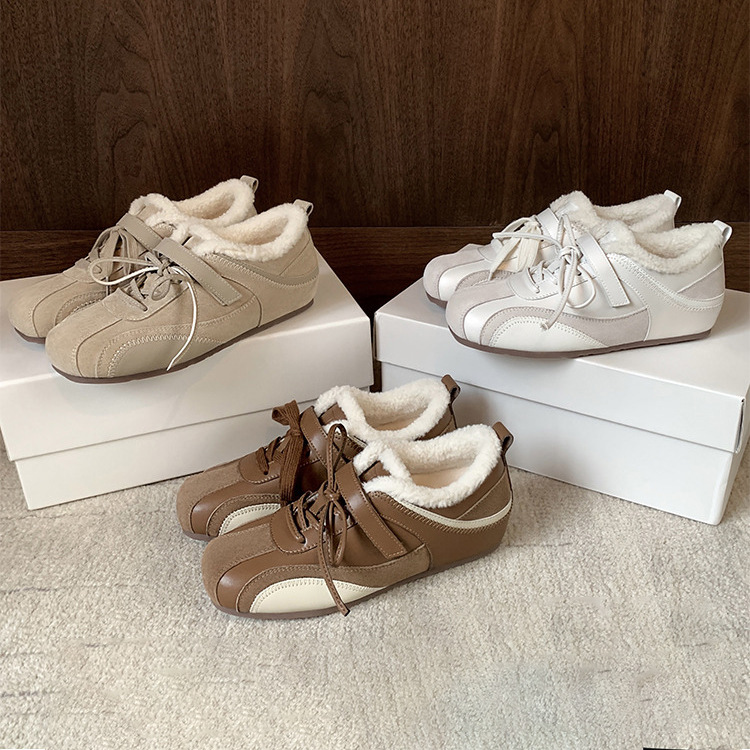 Cowhide Version ~ Fleece-Lined Practice Shoes with Genuine Leather, 5cm Internal Height Increase, Velcro Closure, Furry Casual Shoes for Women, Forrest Gump Shoes