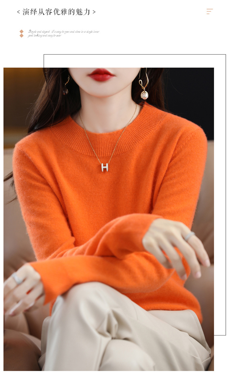2022 Autumn and winter Cashmere sweater for women, semi-high collar, slimming, pullover, solid color 100 long-sleeved knitted base wool sweater pic 23