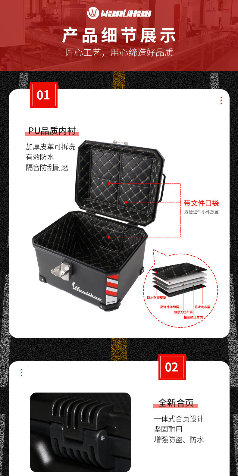 Wanlihao E555 side-opening electric vehicle rear trunk password lock, large-capacity motorcycle trunk, universal