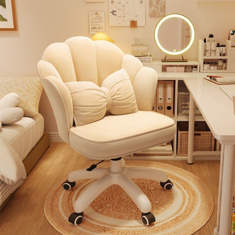 Computer Chair for Girls' Bedroom, Makeup Chair, Light Luxury High-End Petal Chair, Internet Celebrity Manicure Chair with Backrest, Long-Sitting Office Chair