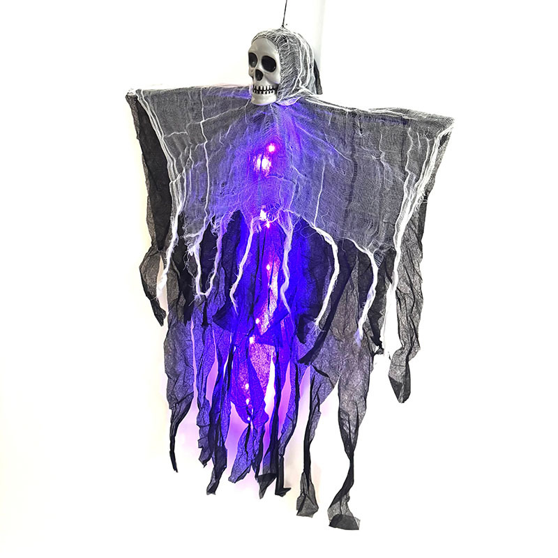 Decoración de Halloween, fantasma colgante luminoso, gasas, gasas, arreglos al aire libre, accesorios de terror, adornos de árbol al aire libre, colgantes