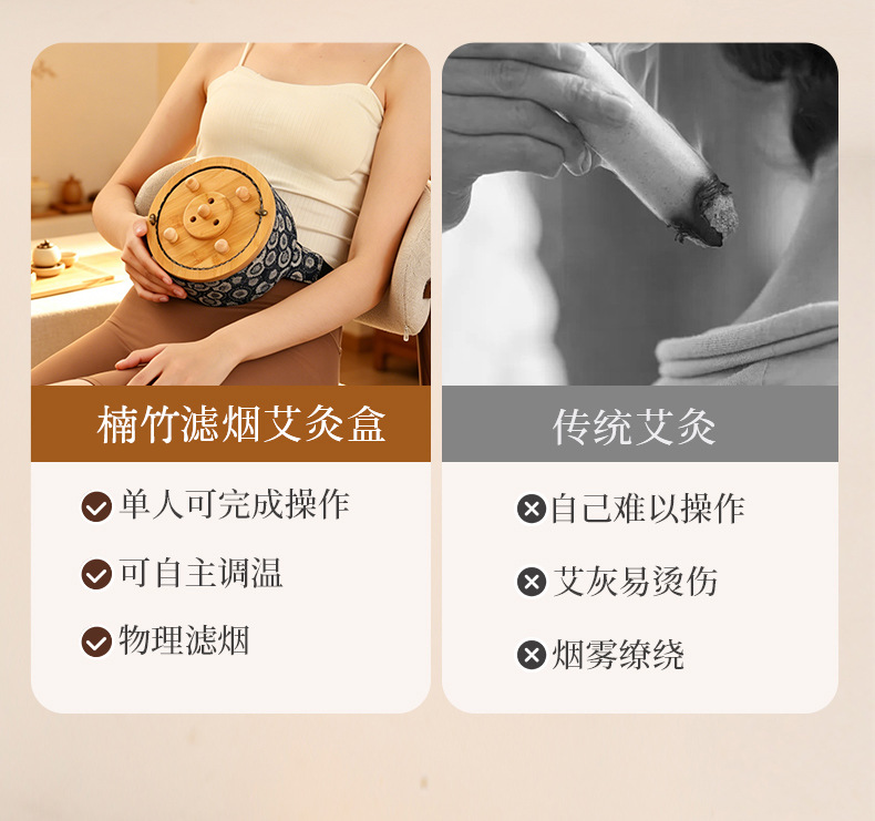 Wooden Moxa Box Portable Moxibustion Burner for Abdomen and Body Warm Therapy with Moxa Stick specifications