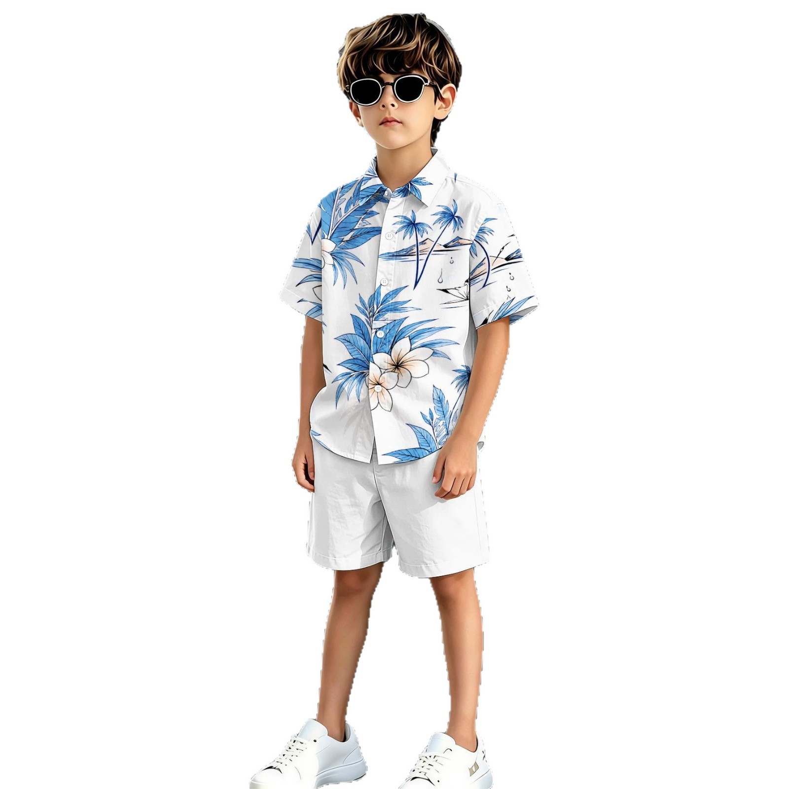 Multi-Element New Product, 3D Printed Pattern, Durable Attractive, Medium To Large Size Boys' Shirt And Shorts Set,_voghion.com