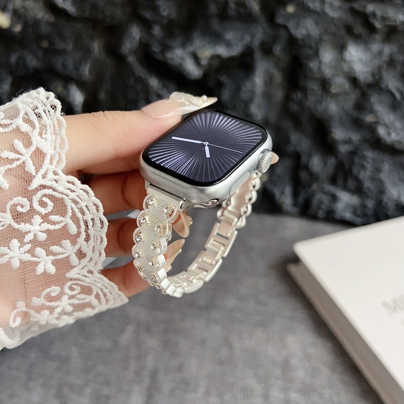 适用于AppleWatch10苹果手表iwatch9876SE蕾丝花边镶钻手镯式表带|undefined