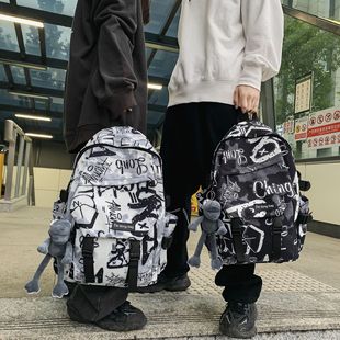 Schoolbags, Junior and High School Large-Capacity Student Backpacks, Trendy Graffiti Casual Backpacks, Versatile Commuter Computer Bags for Couples