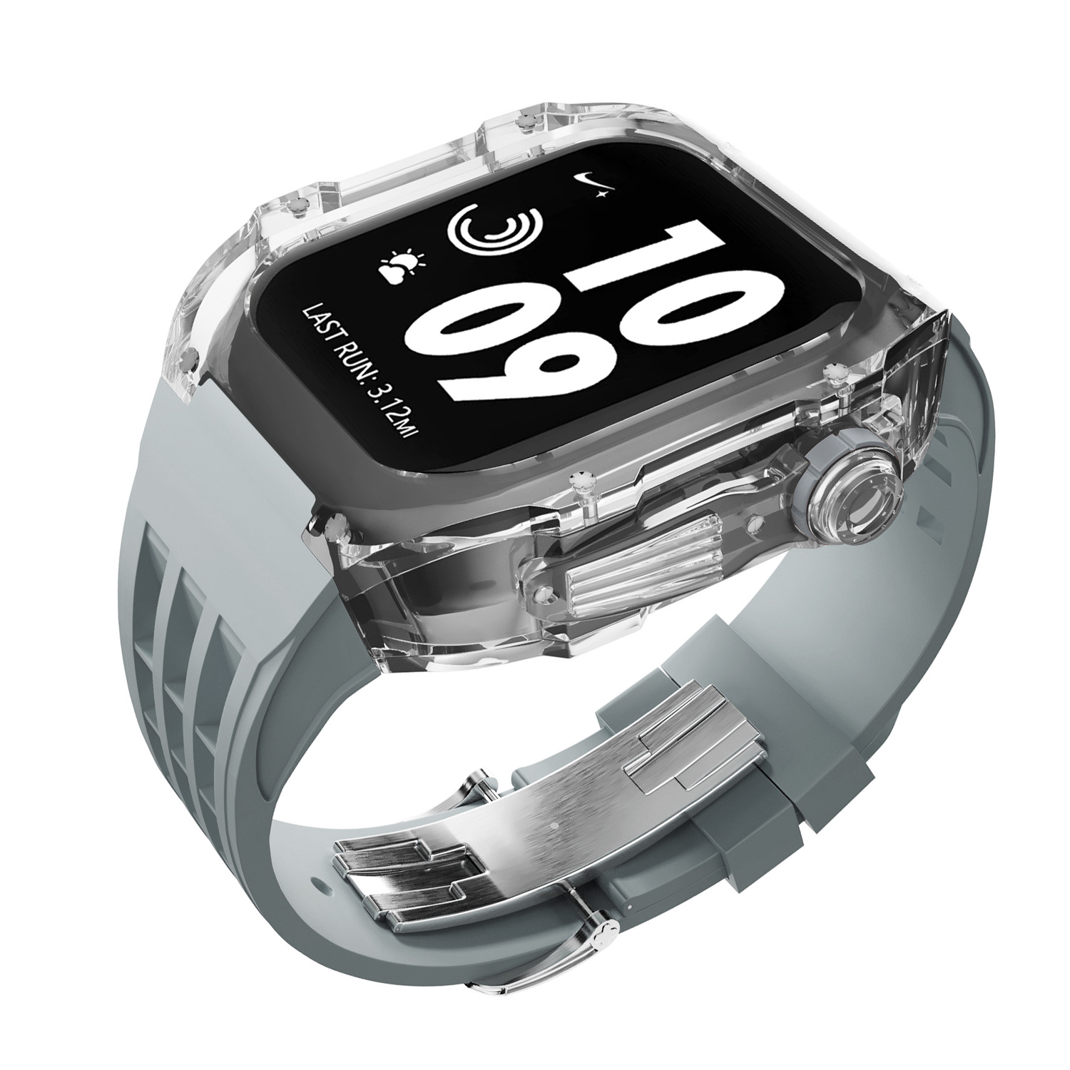 Cristal transparente caja de reloj para Apple Watch modificado reloj caso iWatch8 funda protectora de caucho de flúor Correa 44/45