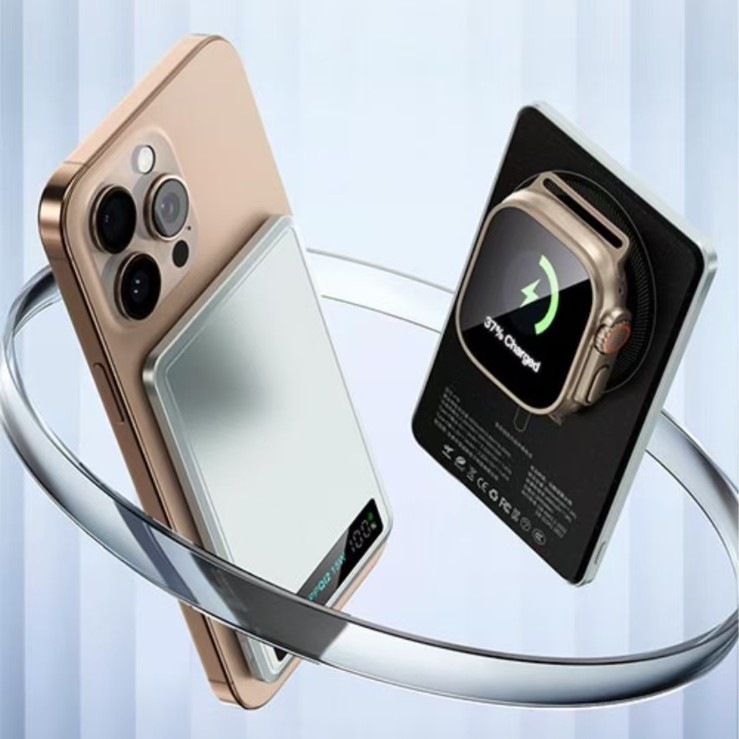 新型私模qi2外付け電池超薄型のマグセーフ磁気吸速充電無線充電宝15w呼吸ランプ付き|undefined