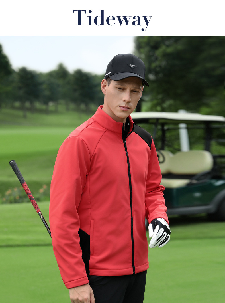 Áo khoác golf nam chống gió cổ đứng lót lông cừu ấm áp — Áo khoác đỏ [chống thấm nước/chống thấm nước/lót nhung/cổ đứng chống gió] YF809 chi tiết 11