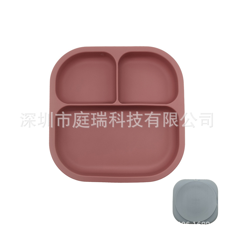 Plato para niños plato de rejilla de silicona cuadrado plato de suplemento de alimentos para bebés integrado tres Placa de rejilla lechón resistente a la caída de calidad alimentaria