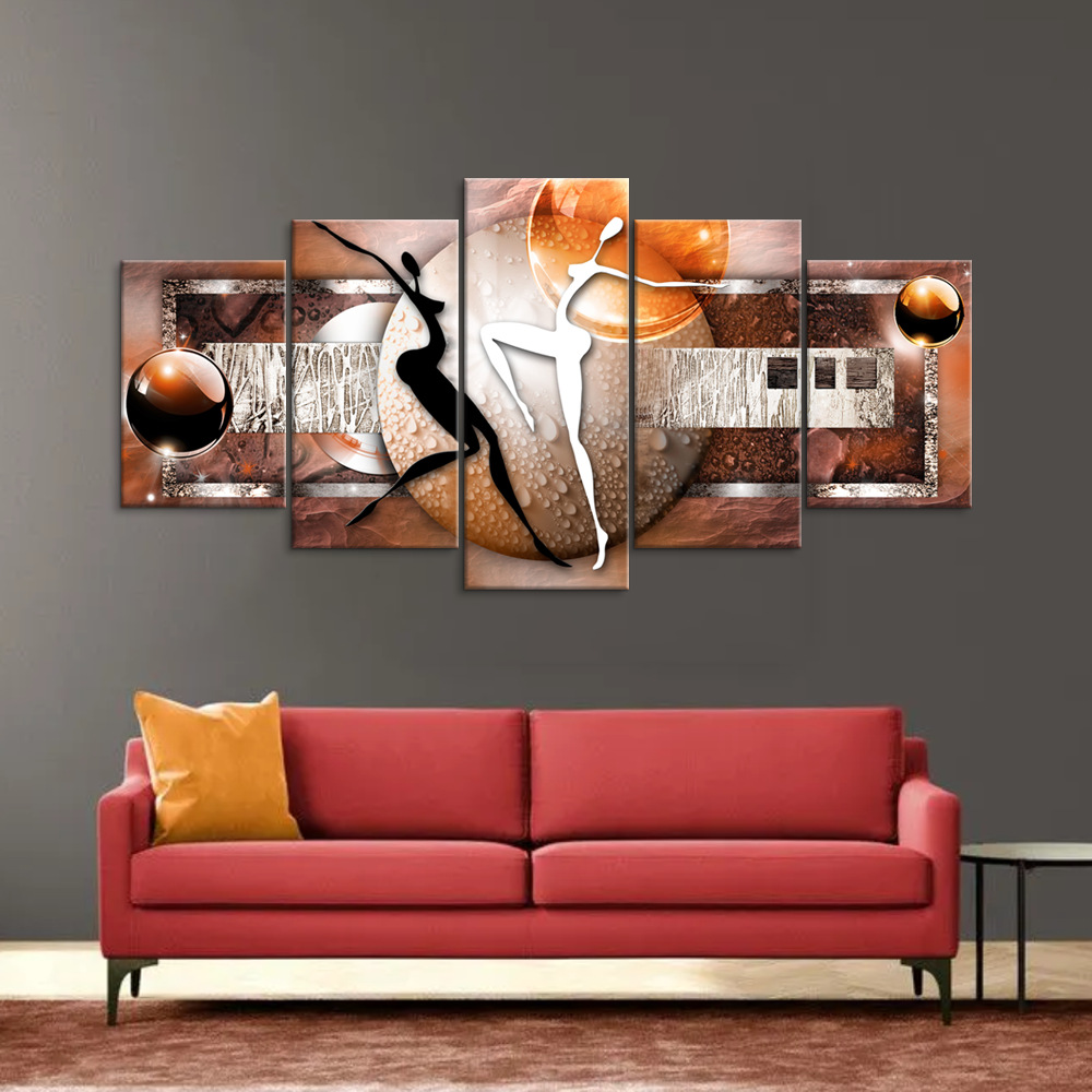 Foreign trade five frameless export decorative painting abstract dancer micro-spray combination painting HD micro-spray canvas painting manufacturers