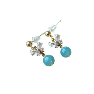 Amazon Supply Natural Blue Water Jade Earrings, High-End Elegant, 14K Gold Butterfly Earrings, Female Niche Earrings