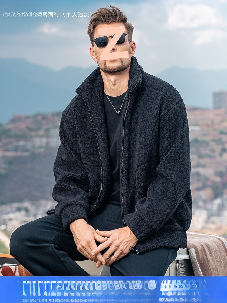 加厚羊羔绒立领外套男秋冬保暖摇粒绒夹克抓绒冬季休闲衣服