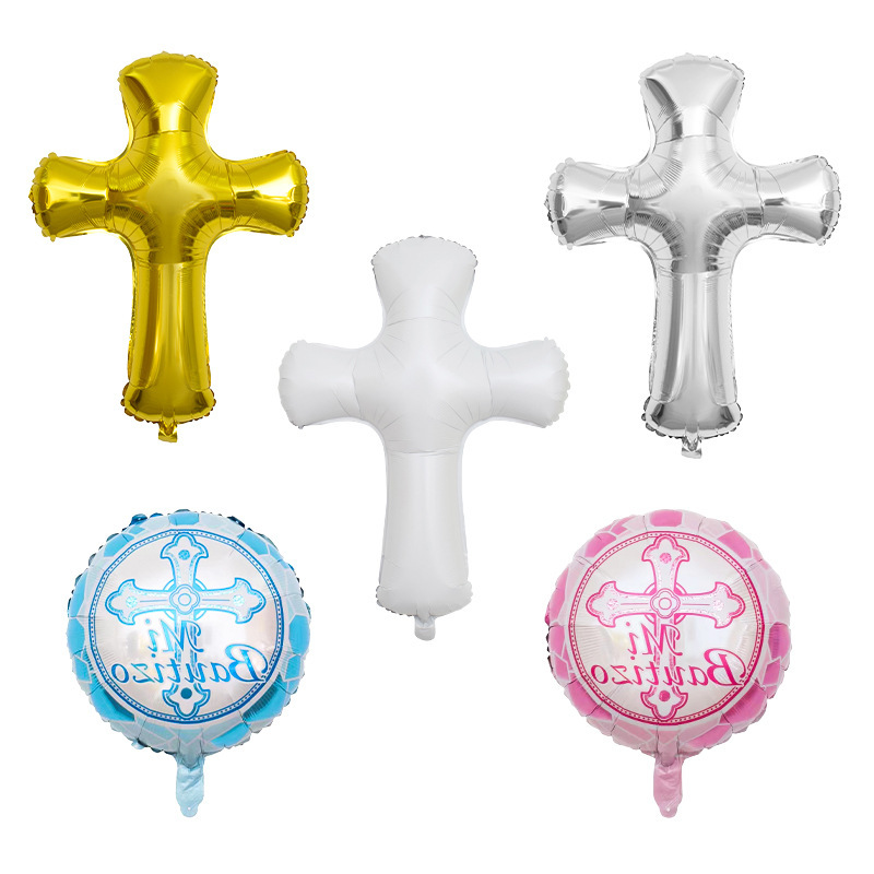 Cross Border Baby Baptism Communion Festival Cross Bath Aluminum Film Balloon Festive Party Layout Aluminum Foil Balloon