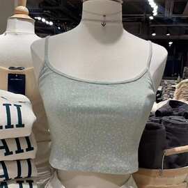 BM风美式复古纯欲风绿色碎花孔眼吊带背心女内搭bm棉辣妹短上衣女