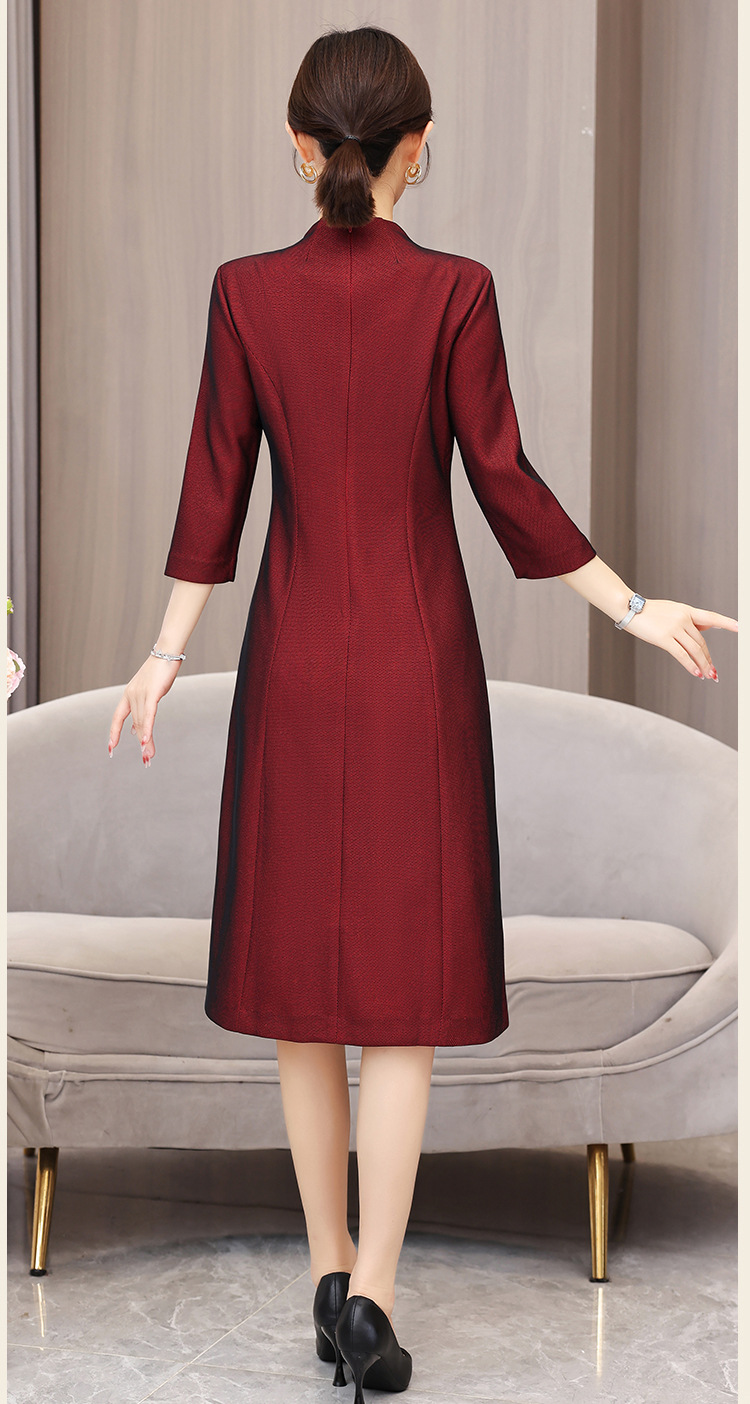 Red With An Elegant And Sophisticated Feel, Suitable For Mother Of The Bride At A Banquet, Autumn Style Wedding Dress,_ecoleips.com