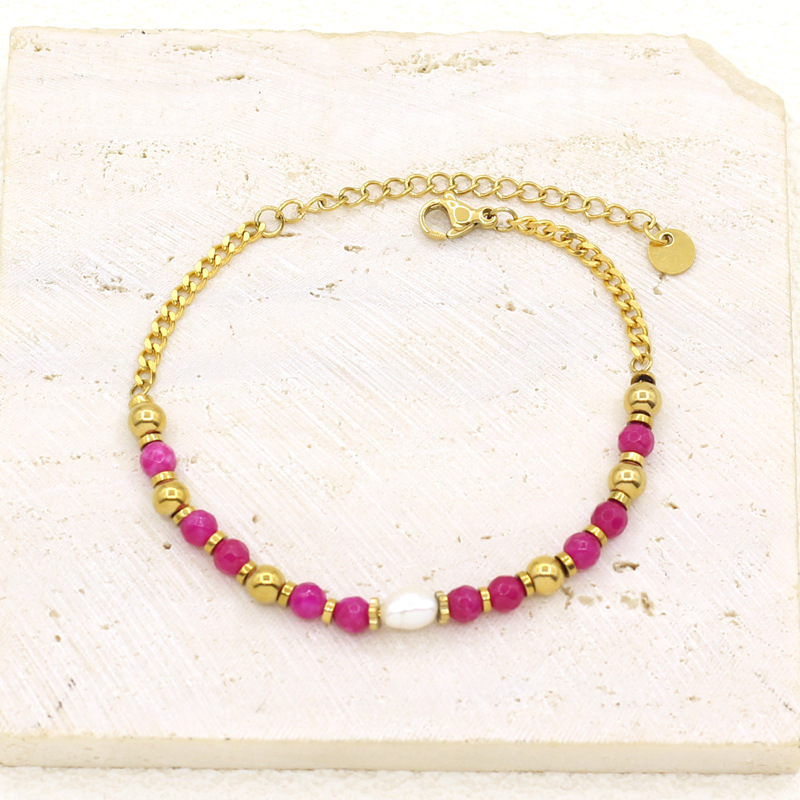304 Stainless Steel, Artificial Pearl Material Sweet Flower 304 Stainless Steel Artificial Pearl Bracelets In Bulk