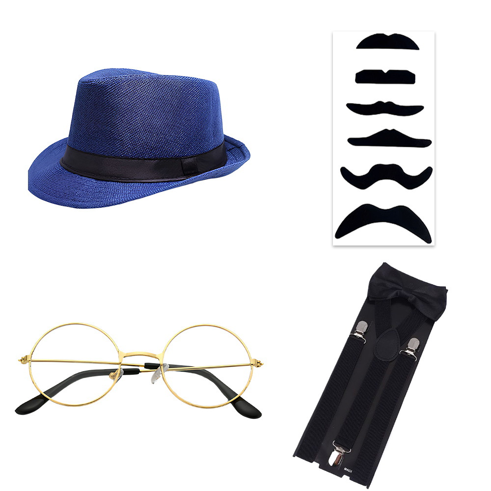 1920s Gatsby Party Dress Up Correa Reloj de bolsillo Barba falsa Traje Vestido de moda Sombrero de copa Corbata Años 20
