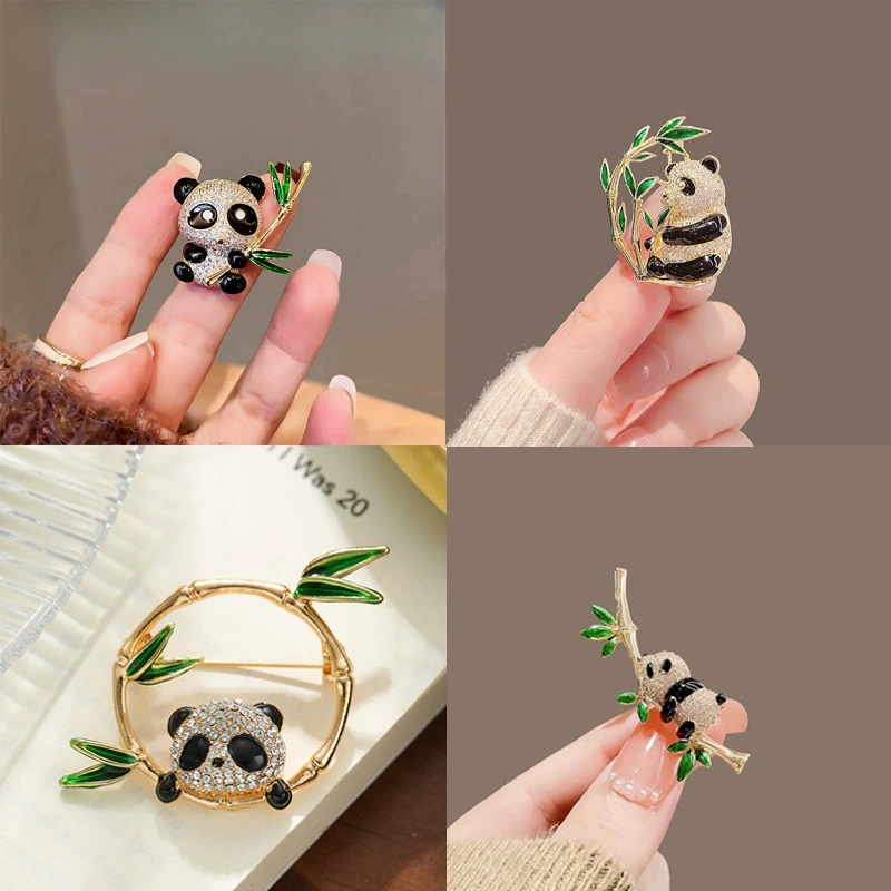 Древний стиль национальный сокровище panda бамбук брошь стразовый костюм свитер булавка одежда корпоротивная цена оптовый