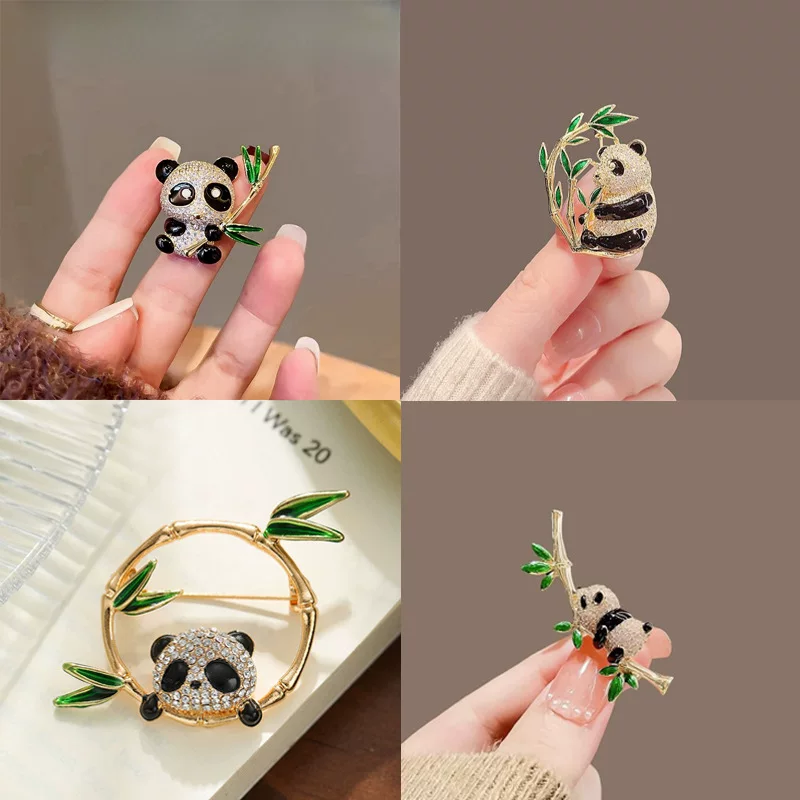 Древний стиль национальный сокровище panda бамбук брошь стразовый костюм свитер булавка одежда корпоротивная цена оптовый
