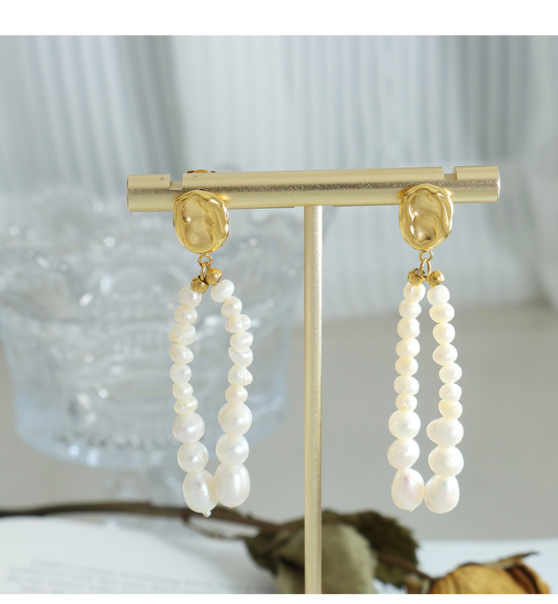 Fairy Style Solid Color Titanium Steel Beaded Pearl Plating Drop Earrings 1 Pair