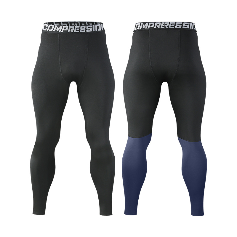 Pantalones de compresión elásticos personalizados de color combinado para hombres yoga fitness nueve pantalones secos rápidos para correr pantalones deportivos