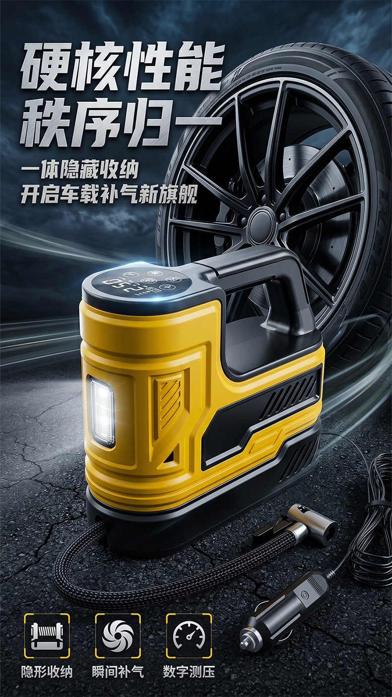 Car-Mounted Air Pump, Portable Car Air Pump, Multi-Functional Air Pump, High-Power Electric Tire Inflator