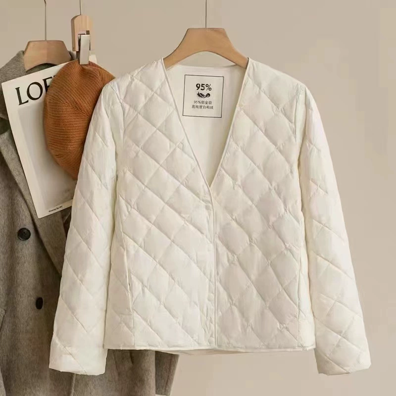 2024 новый большой V-образный воротник тонкий и теплый 95%